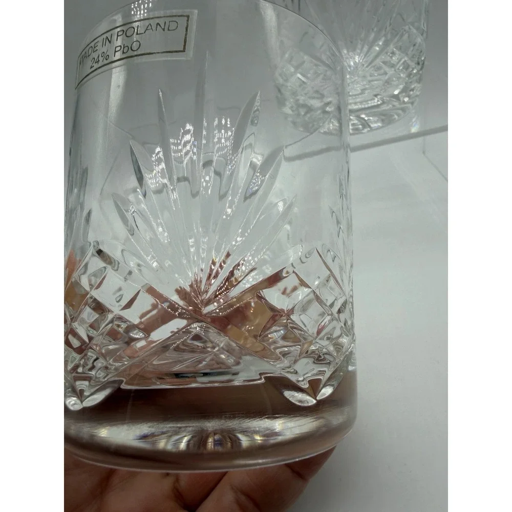 Made In Poland Set Of 2 24% Lead Crystal Double Old Fashioned Whiskey Glasses
